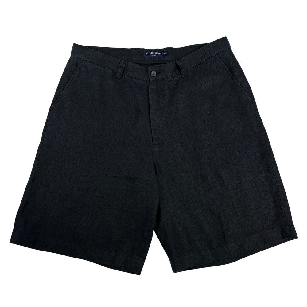 Austin Reed Linen Shorts Mens 36 Navy Blue Flat Front Dress Casual Lightweight